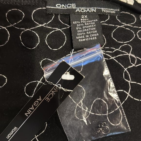 Once Again black white flat corded embroidered stretch duster/ling cardigan. 2X - Picture 8 of 8